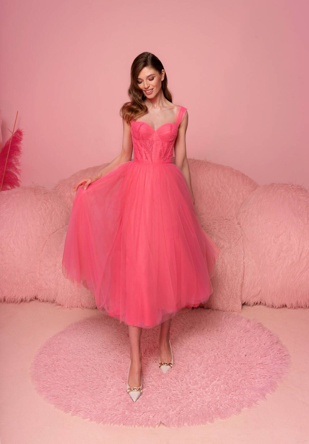 0817b Pink evening dress